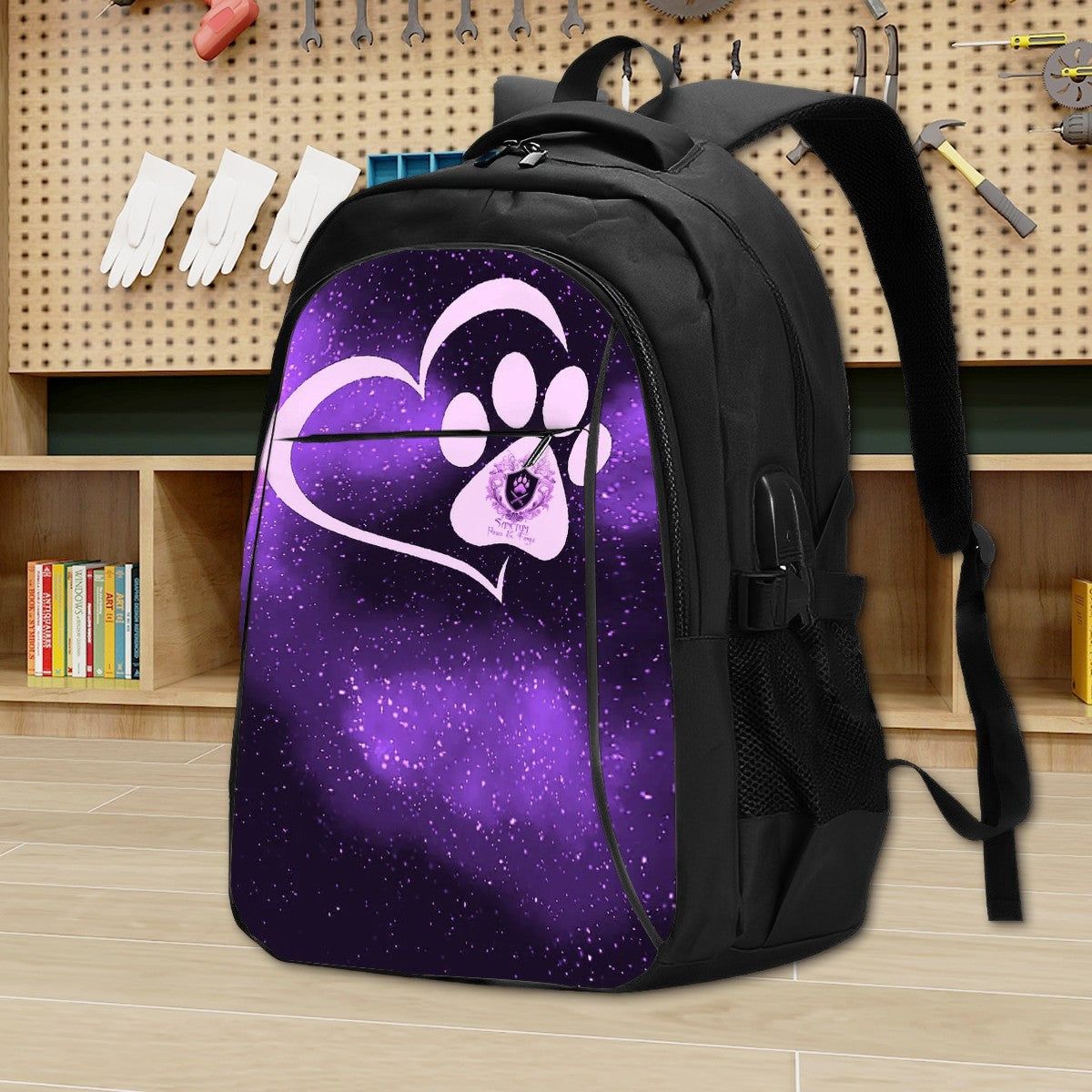 SPF Large Capacity Oxford Travel Backpack with USB Purple & Black