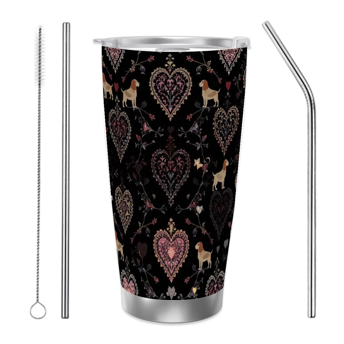 Dogs Love Travel Coffee Mug with Single Silver Edge (20oz) (Collection-2)