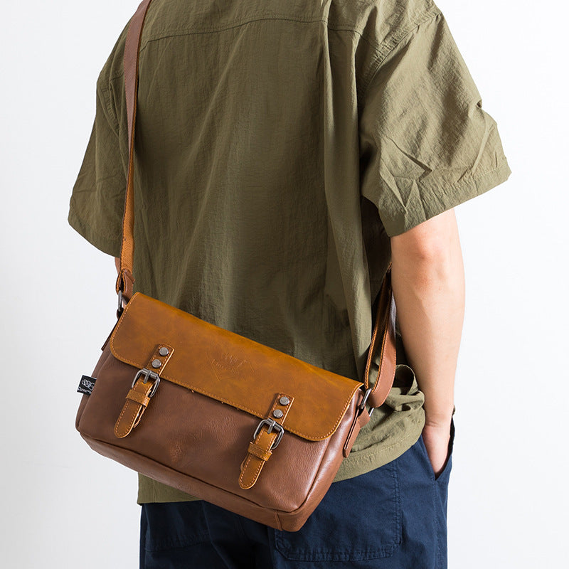 Men's PU Leather Retro Flip Literary Shoulder Bag