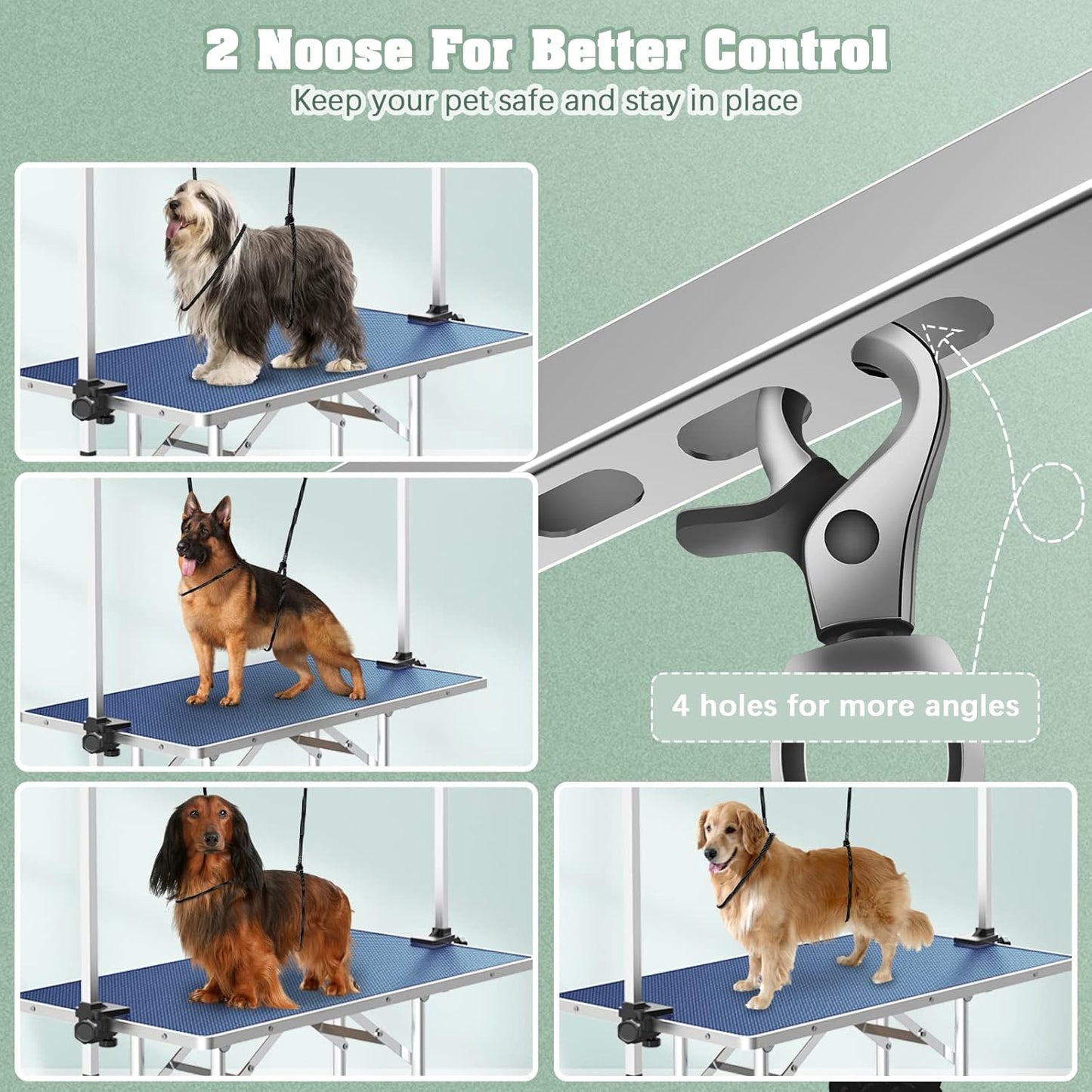 Premium 46'' Adjustable Dog Grooming Table for Large Breeds - Foldable Station with Arms, Noose & Mesh Tray, Supports Up to 300lbs - Stylish Blue Design