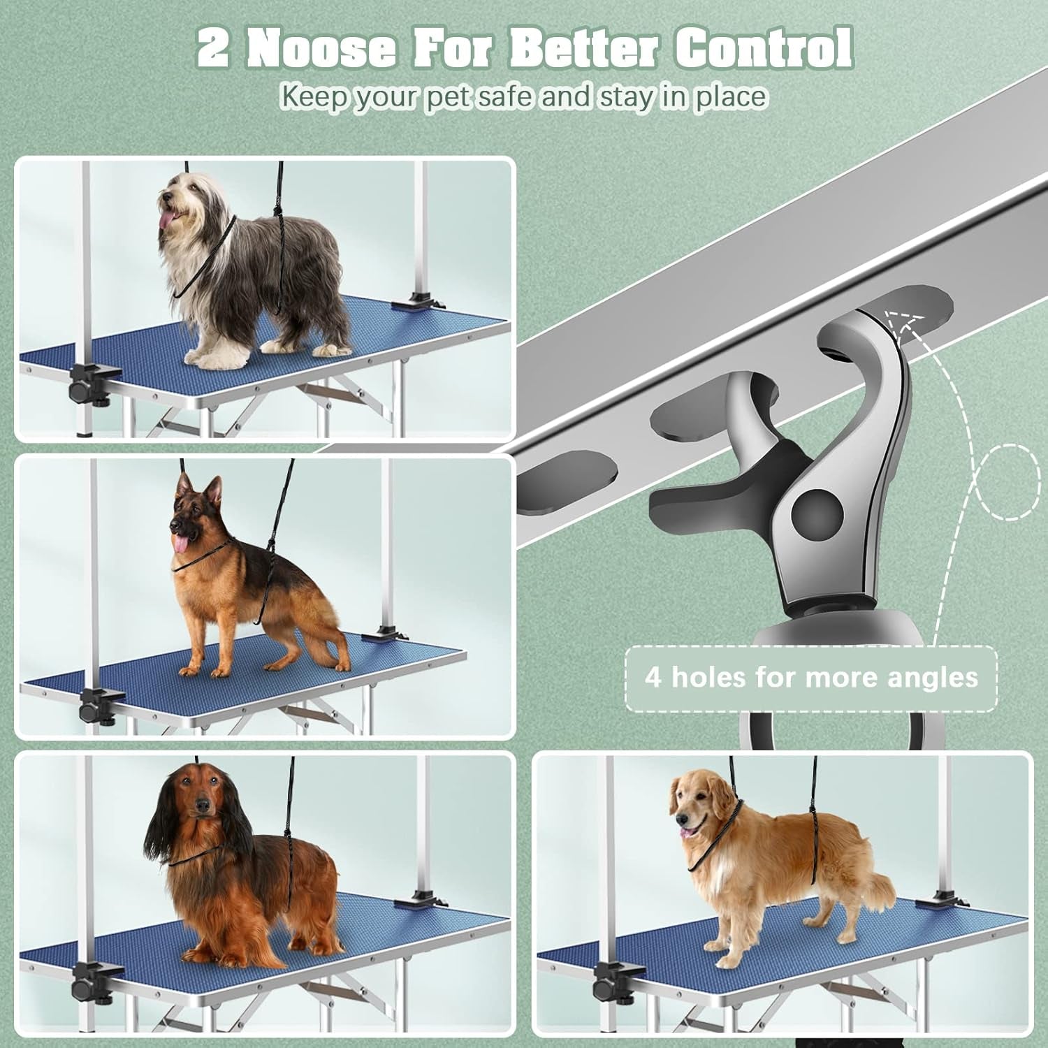 Premium 46'' Adjustable Dog Grooming Table for Large Breeds - Foldable Station with Arms, Noose & Mesh Tray, Supports Up to 300lbs - Stylish Blue Design