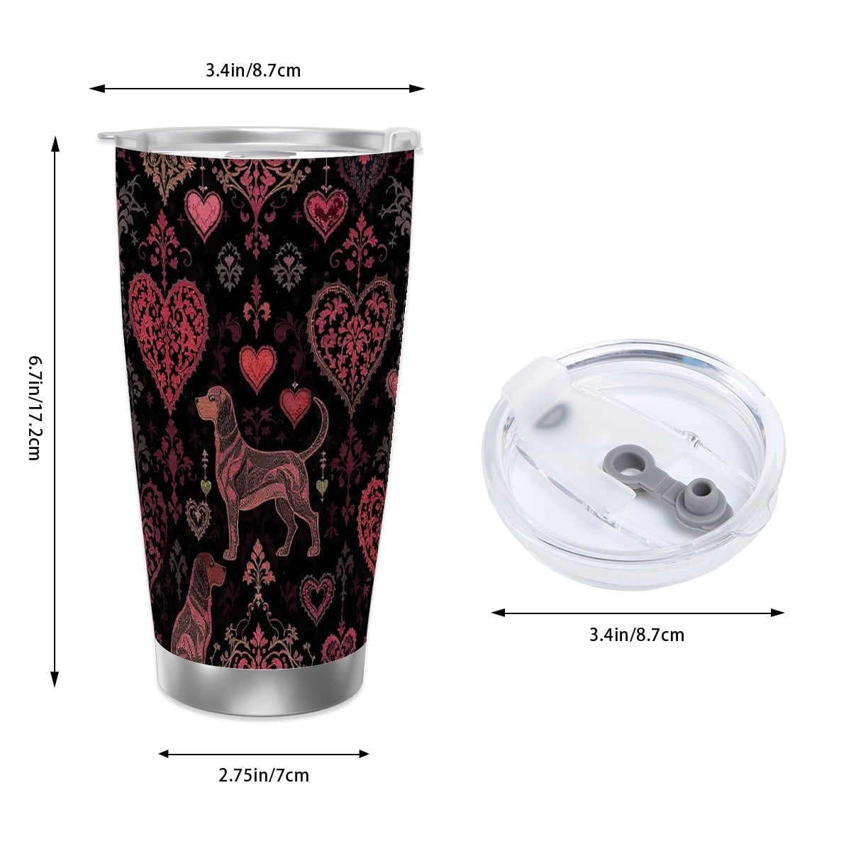 Dogs Love Travel Coffee Mug (20oz) with Silver Edge (Collection-1)