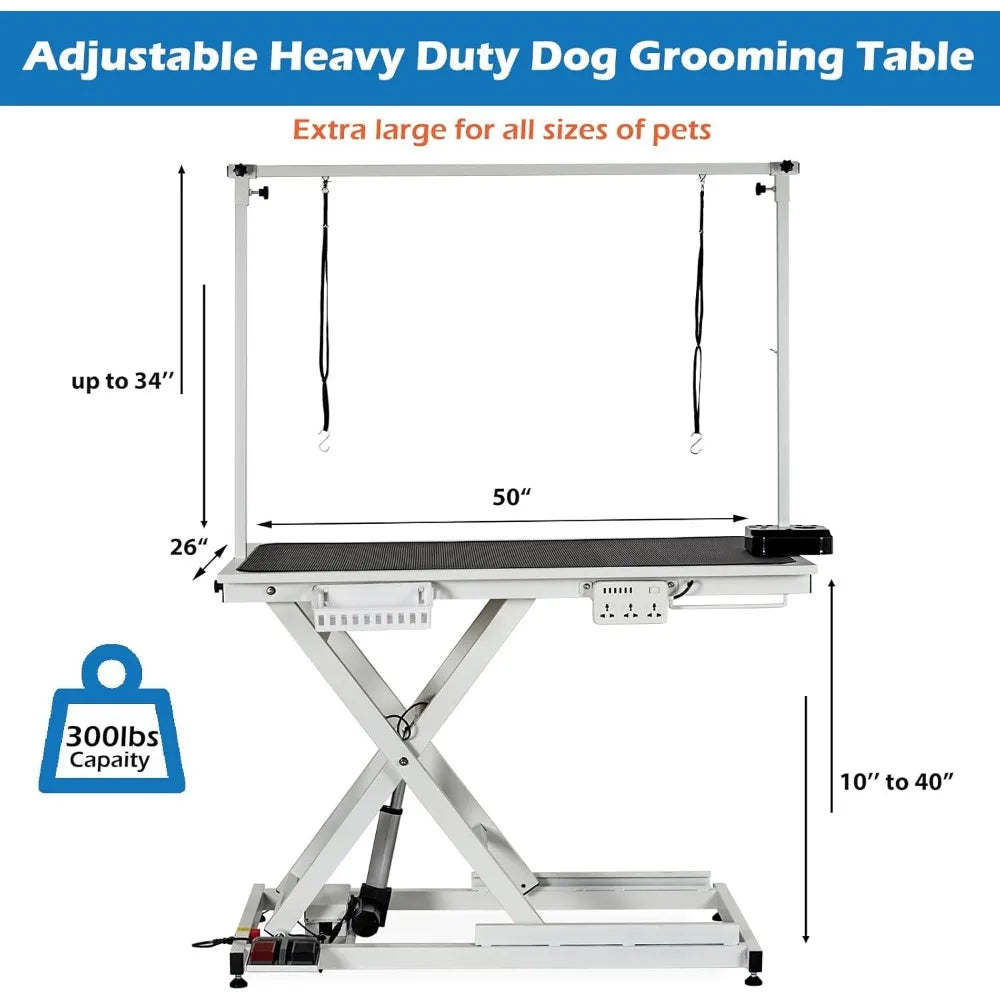Dog Grooming Table,50''Electric Lift Heavy Duty Cat Grooming Table with anti Slip Tabletop, Adjustable Pet Grooming Table with A