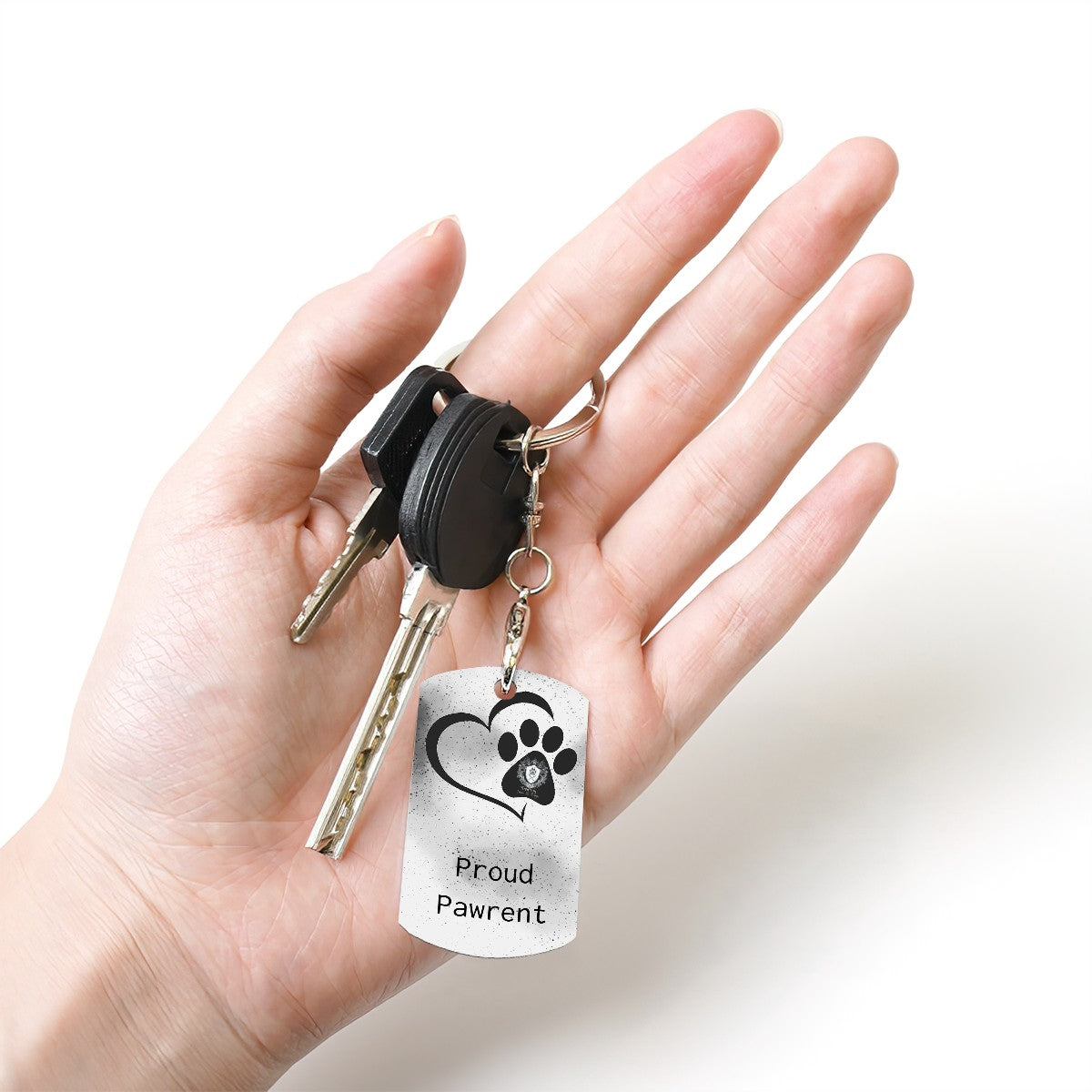 SPF Rectangular Metal Keychain - Proud Pawrent - White