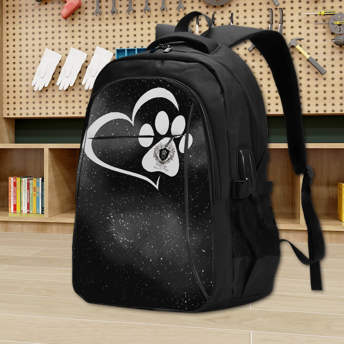 SPF Large Capacity Oxford Travel Backpack with USB Black & White