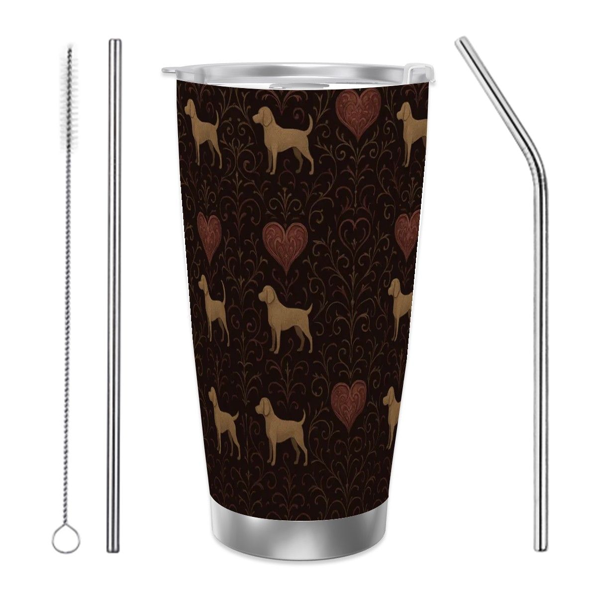 Dogs Love Travel Coffee Mug (20oz) with Silver Edge (Collection-1)