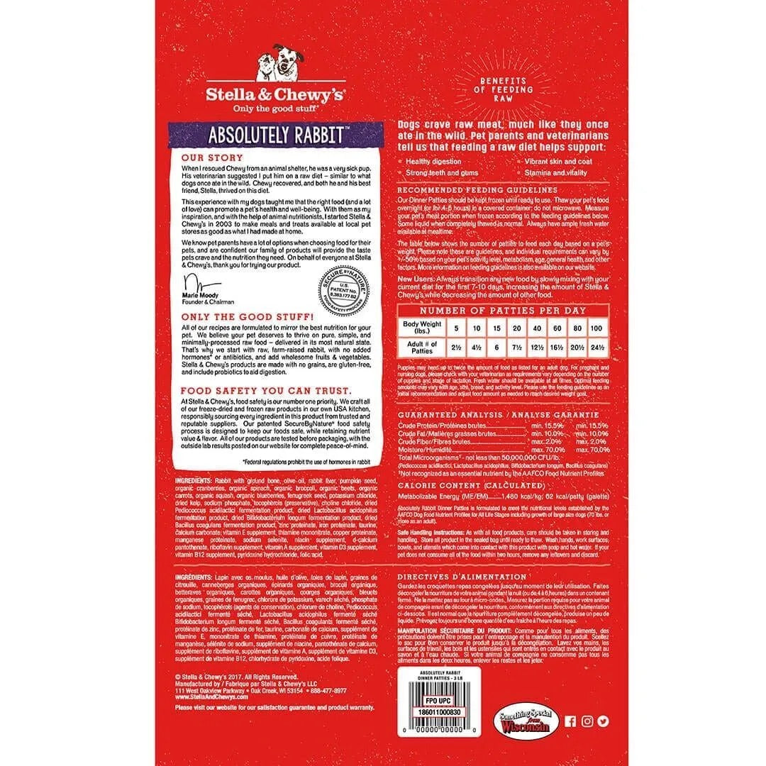 Stella & Chewy's Frozen Rabbit Dinner Patties Dog Food (6lb)