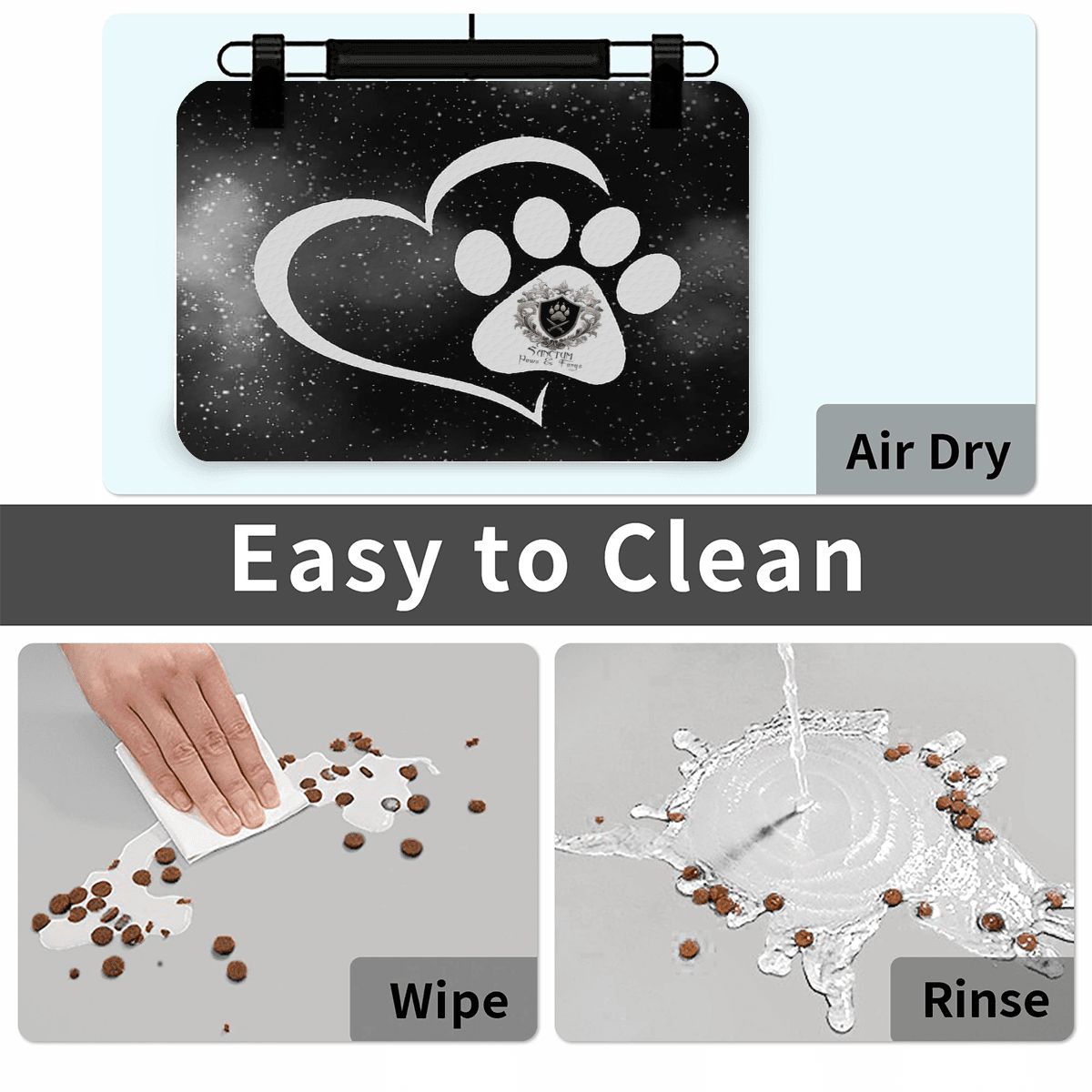 SPF Leather Waterproof Dog Food Mat - Black