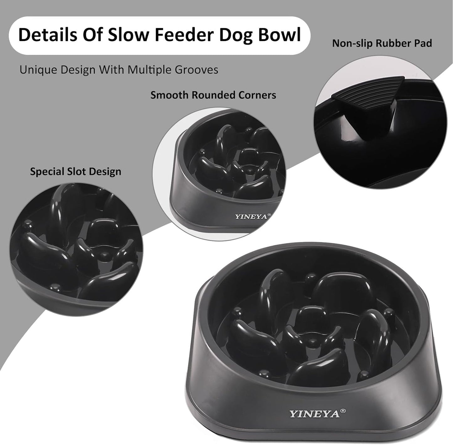 Interactive Slow Feeder Bowl for Dogs and Cats - 1 to 2 Cups Capacity (Black)