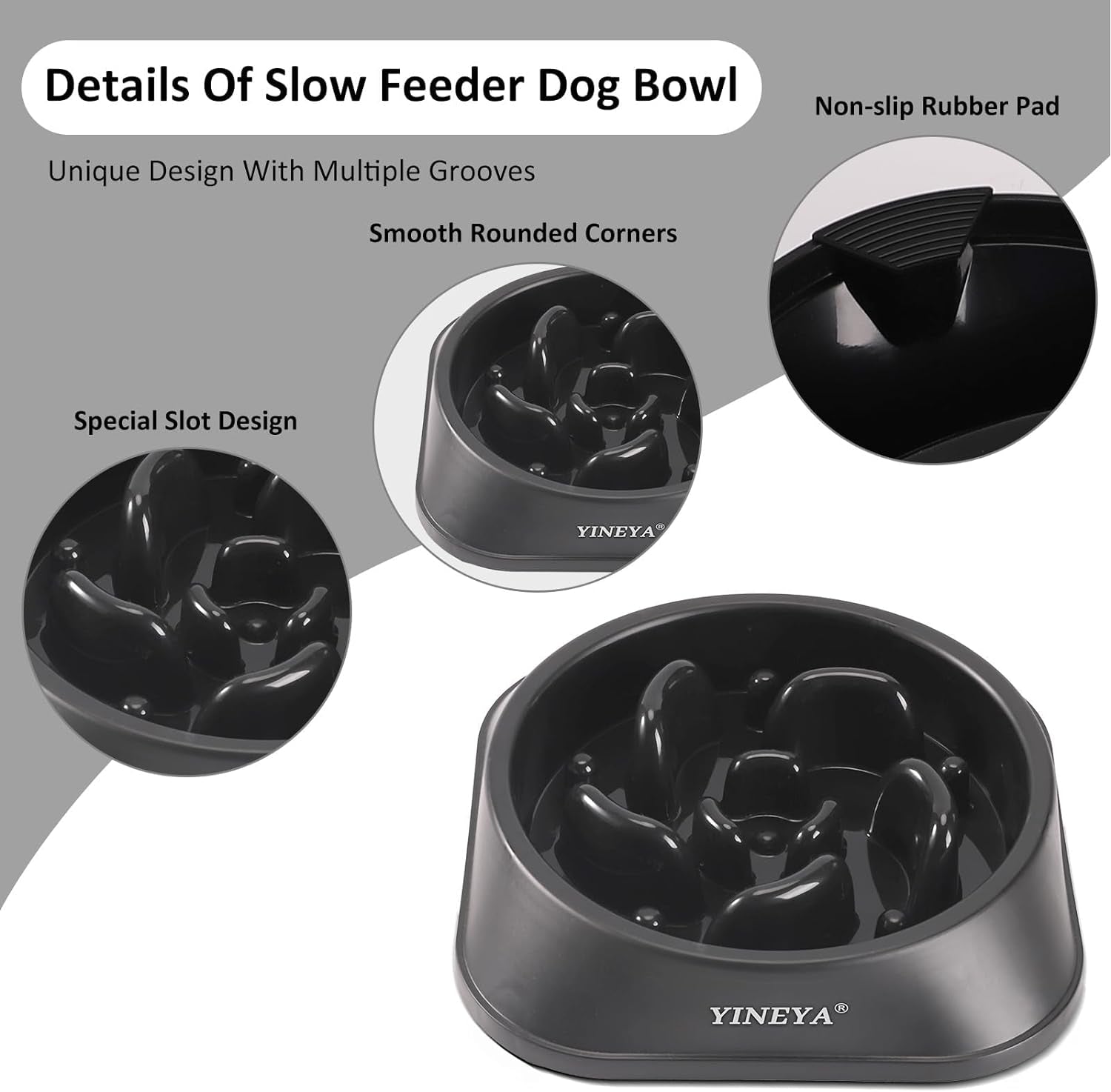 Interactive Slow Feeder Bowl for Dogs and Cats - 1 to 2 Cups Capacity (Black)