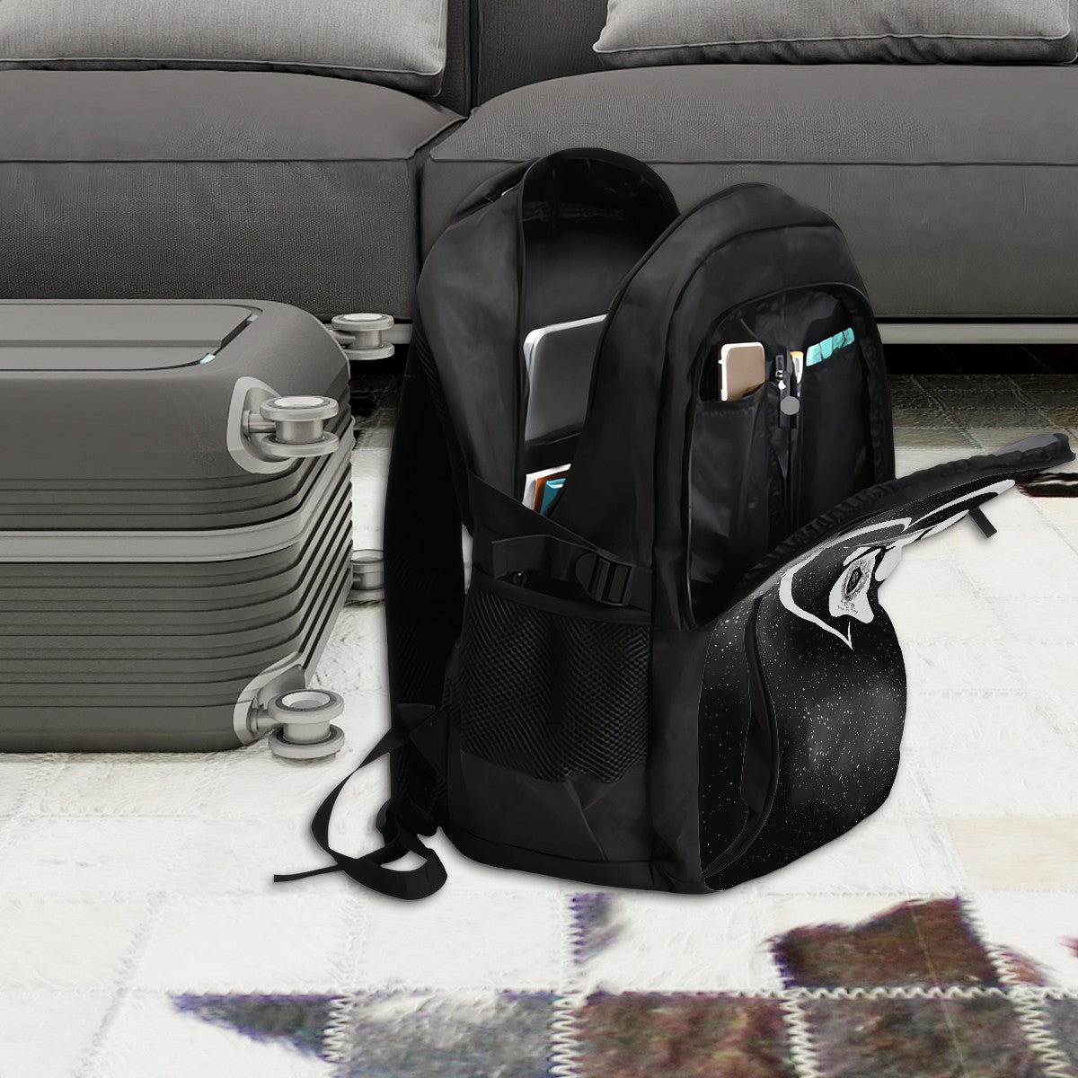 SPF Large Capacity Oxford Travel Backpack with USB Black & White