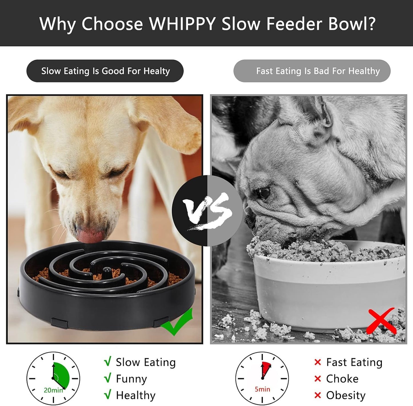 Interactive Slow Feeder Dog Bowl - Non-Slip Maze Puzzle for Large & Medium Dogs - Prevent Bloat & Choking - Healthy Feeding Solution in Black