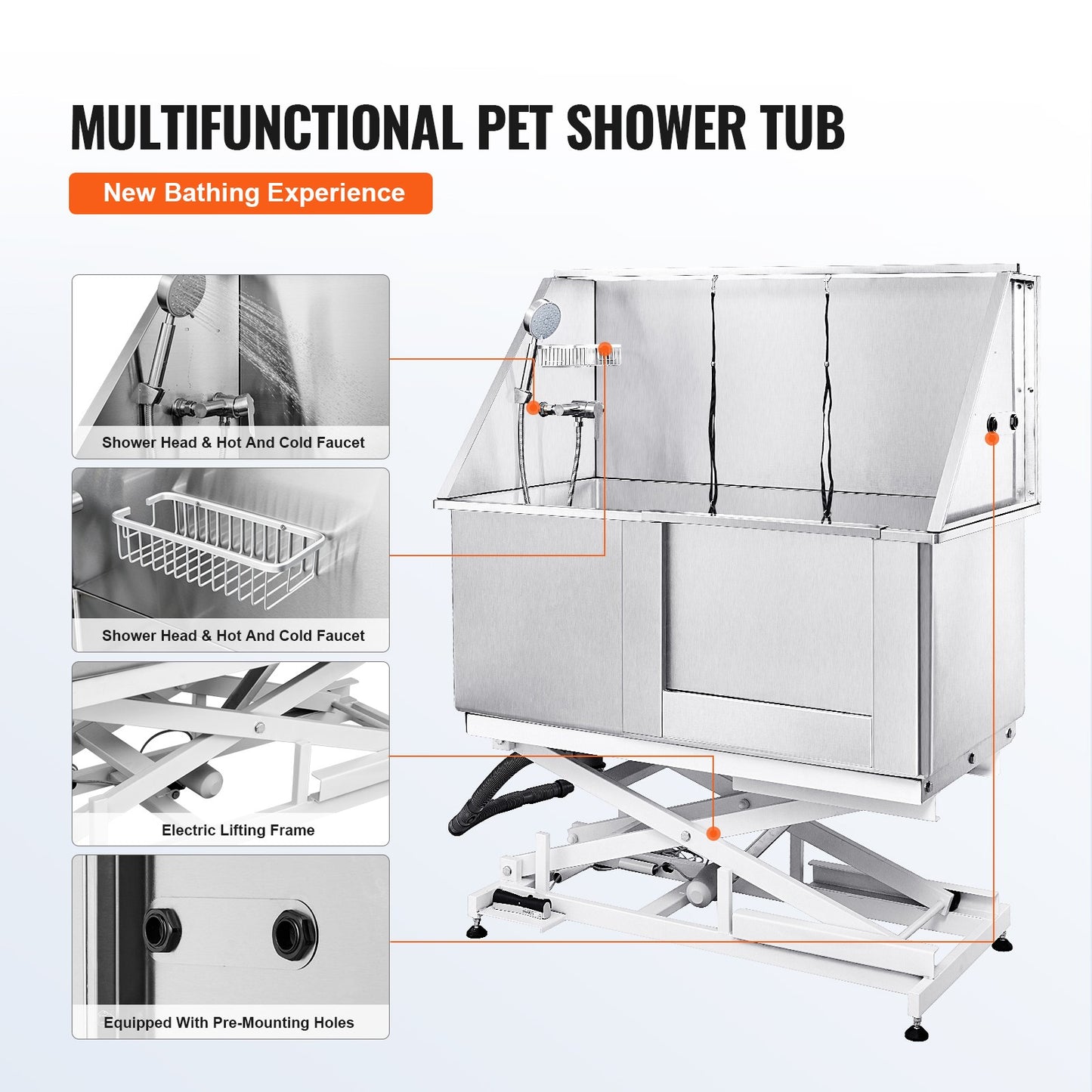 50" Dog Cat Pet Grooming Bath Tub Wash Station Electric Height Adjustment