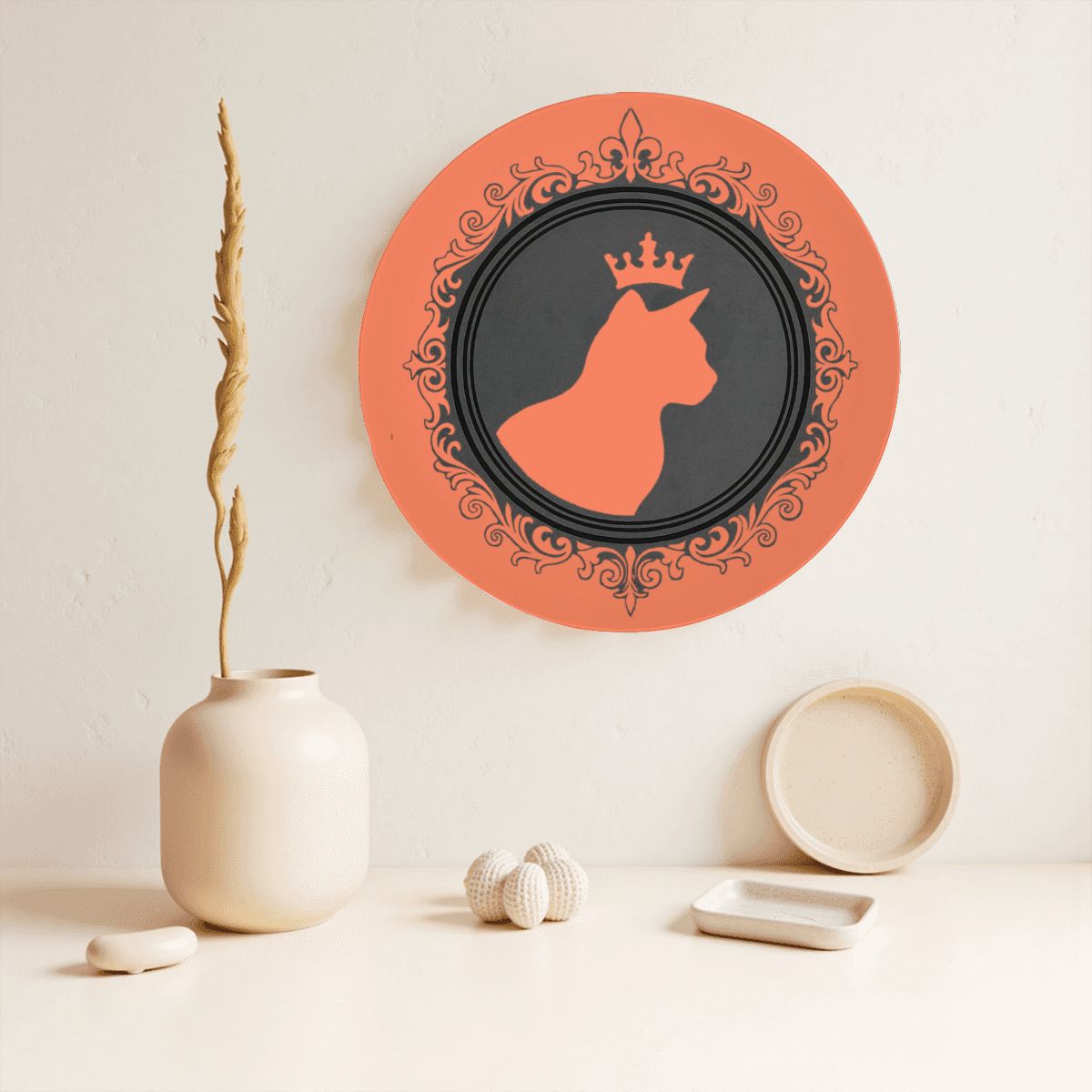 SPF Decorative Plate (King Cat Outline) - Redish Orange