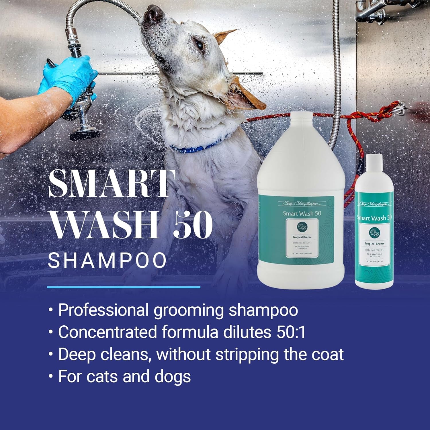 Smartwash50 Ultra Concentrated Dog Shampoo, Makes up to 50 Bottles, Groom like a Professional, Delightfully Fragranced, Suitable for All Coats, Made in the USA (Tropical - Breeze)