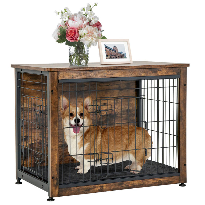 Wooden Dog Crate Furniture with Double Door and Tray