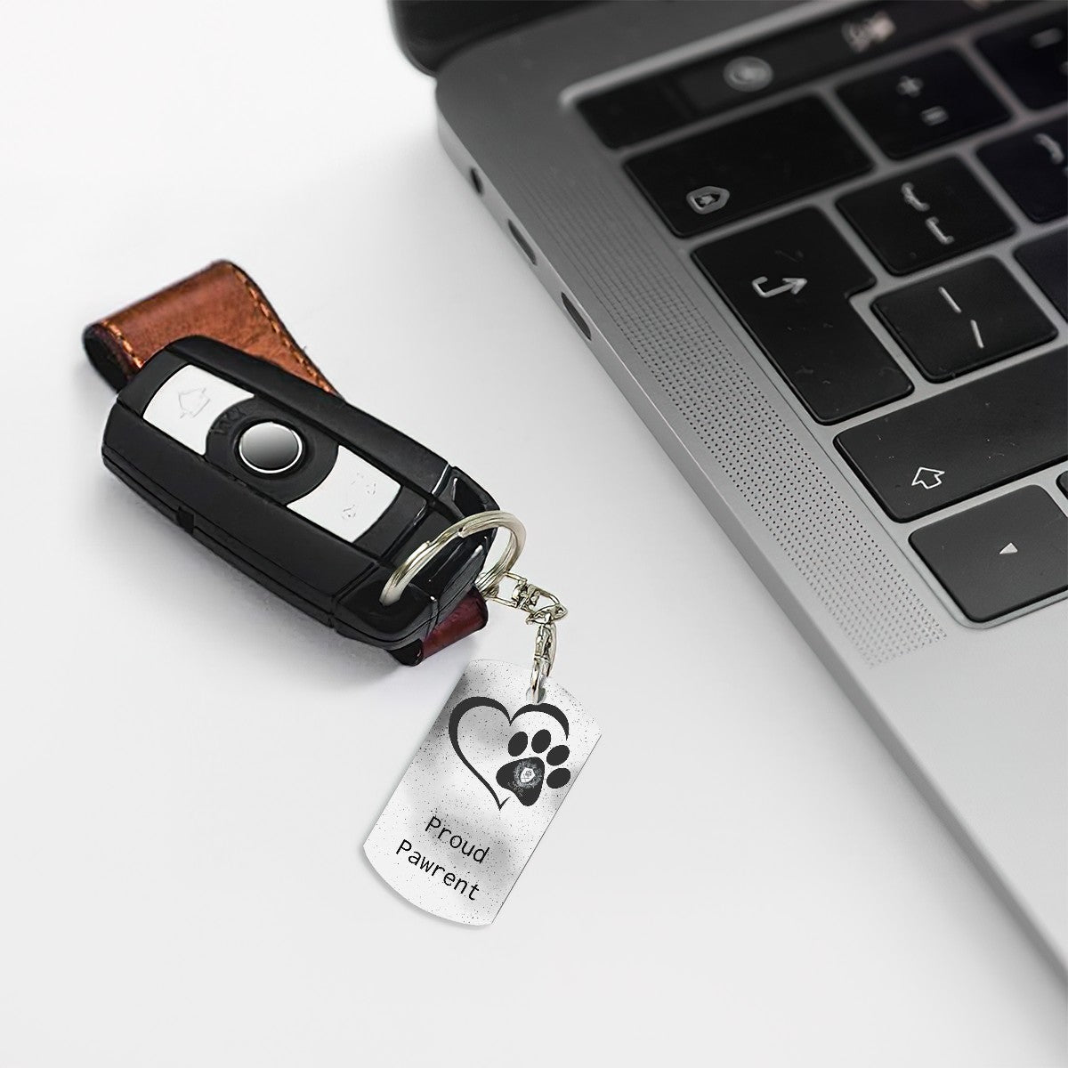 SPF Rectangular Metal Keychain - Proud Pawrent - White