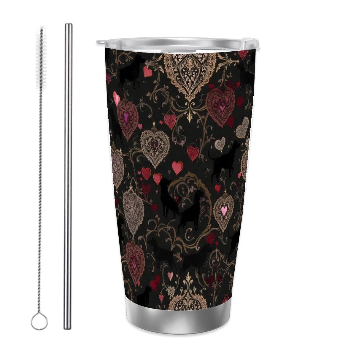 Dogs Love Travel Coffee Mug with Single Silver Edge (20oz) (Collection-2)