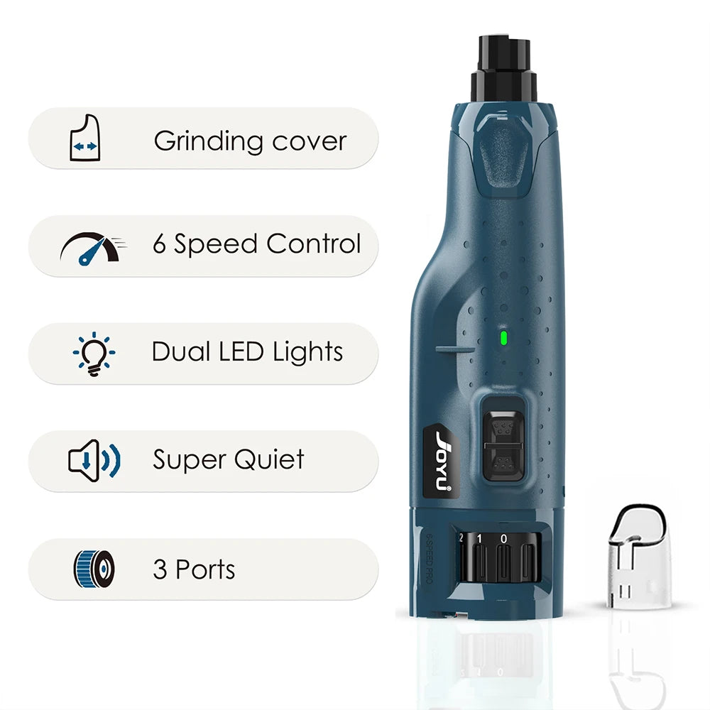 Dog Nail Grinder Dustproof with 2 LED Light - Super Quiet Powerful 6-Speed Nail Trimmer File for Small Medium Large Dogs Dog Acc