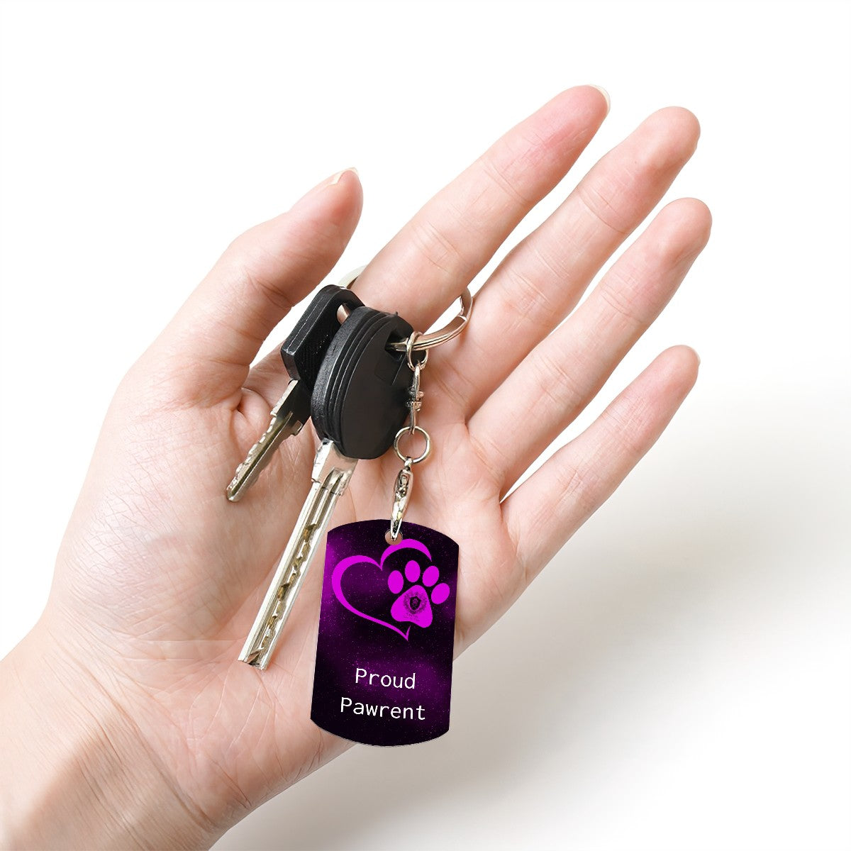 SPF Rectangular Metal Keychain - Proud Pawrent - Pink