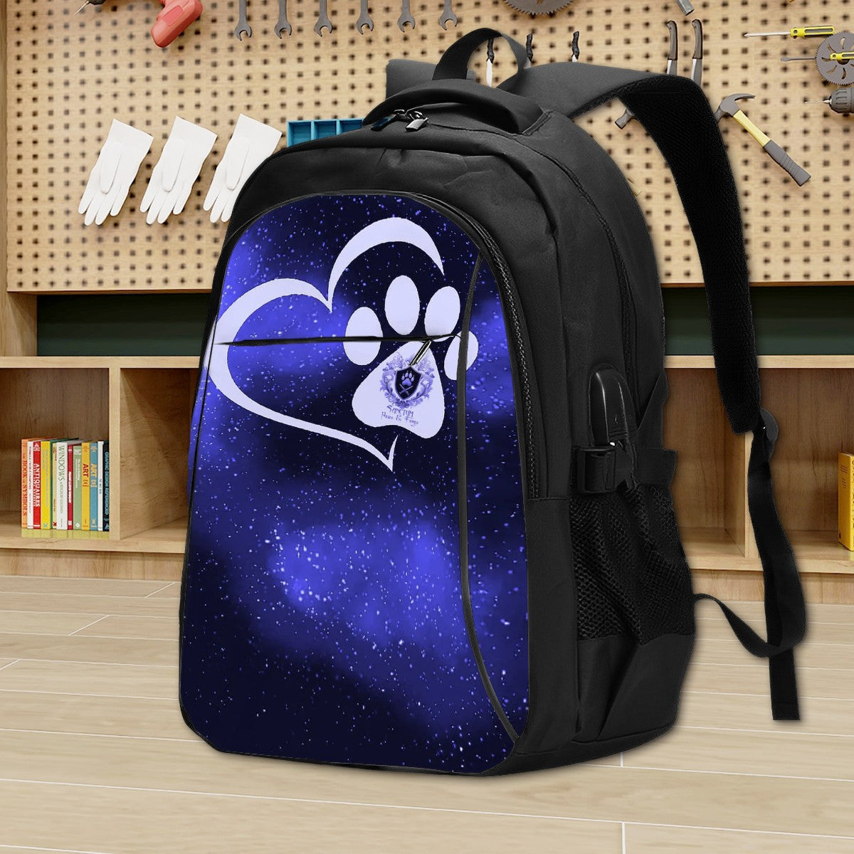 SPF Large Capacity Oxford Travel Backpack with USB Blue & White & Black
