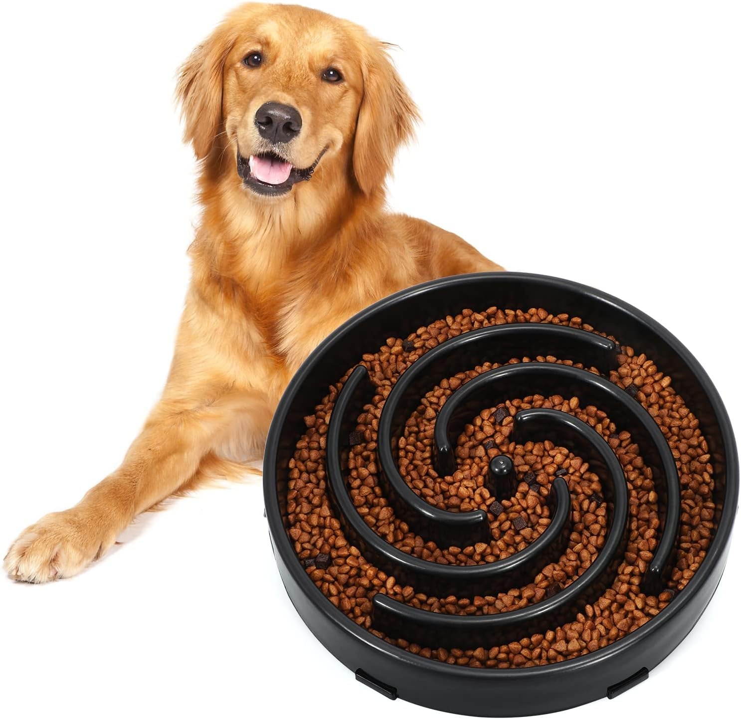 Interactive Slow Feeder Dog Bowl - Non-Slip Maze Puzzle for Large & Medium Dogs - Prevent Bloat & Choking - Healthy Feeding Solution in Black