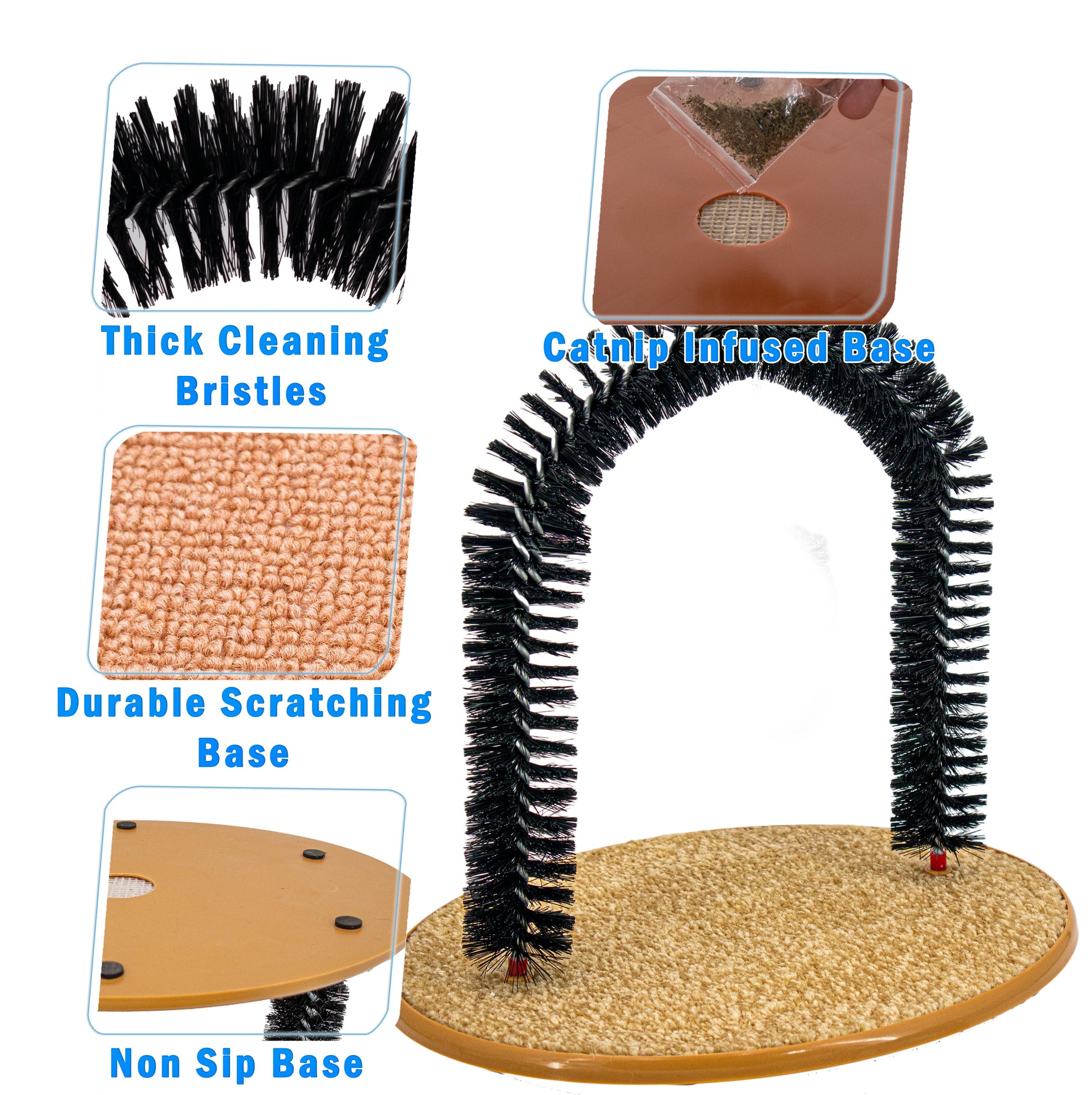 Ultimate Cat Self-Grooming Arch with Bristles & Catnip - Scratching, Brushing, and Massaging Fun!