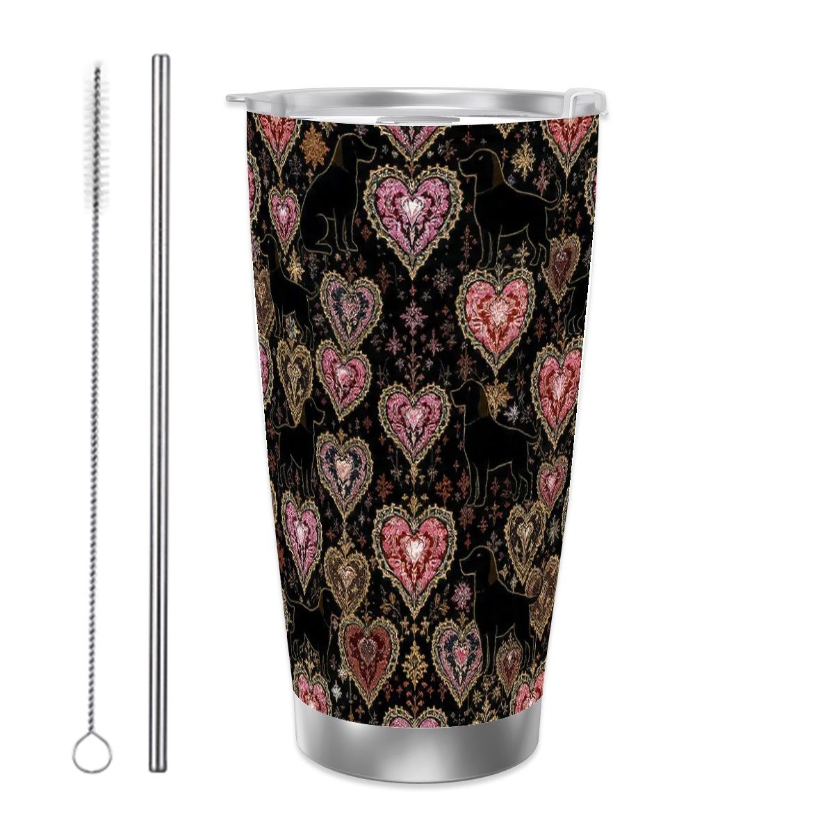 Dogs Love Travel Coffee Mug with Single Silver Edge (20oz) (Collection-2)