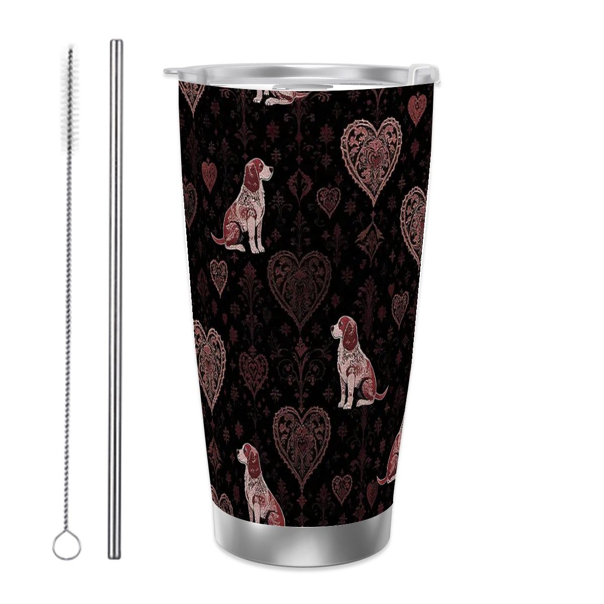 Dogs Love Travel Coffee Mug (20oz) with Silver Edge (Collection-1)