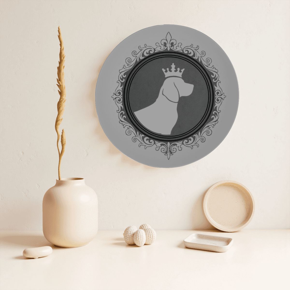SPF Decorative Plate (King Dog Outline) - Grey