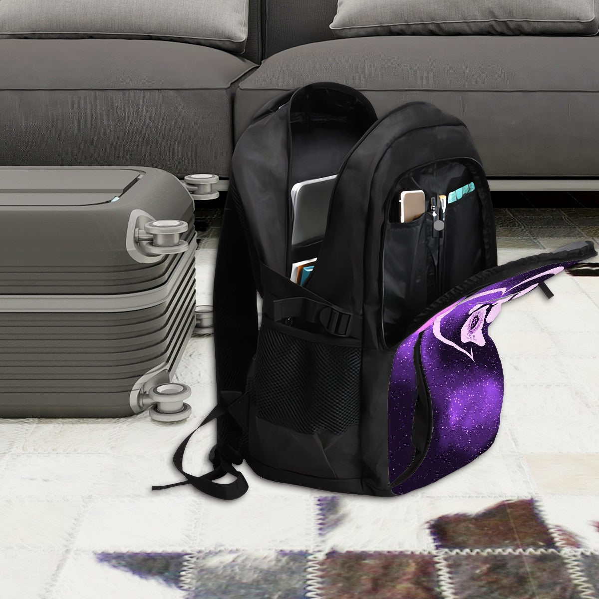 SPF Large Capacity Oxford Travel Backpack with USB Purple & Black