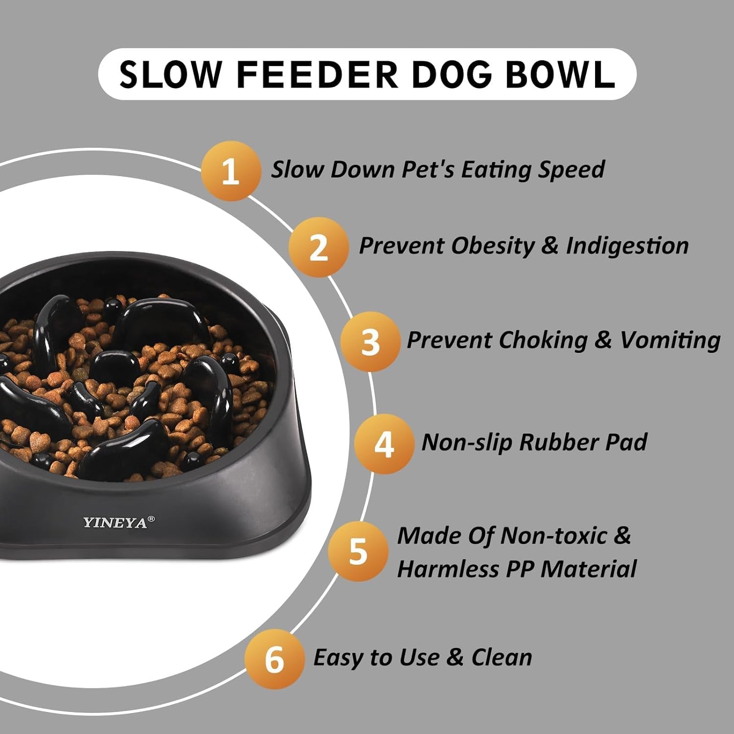 Interactive Slow Feeder Bowl for Dogs and Cats - 1 to 2 Cups Capacity (Black)