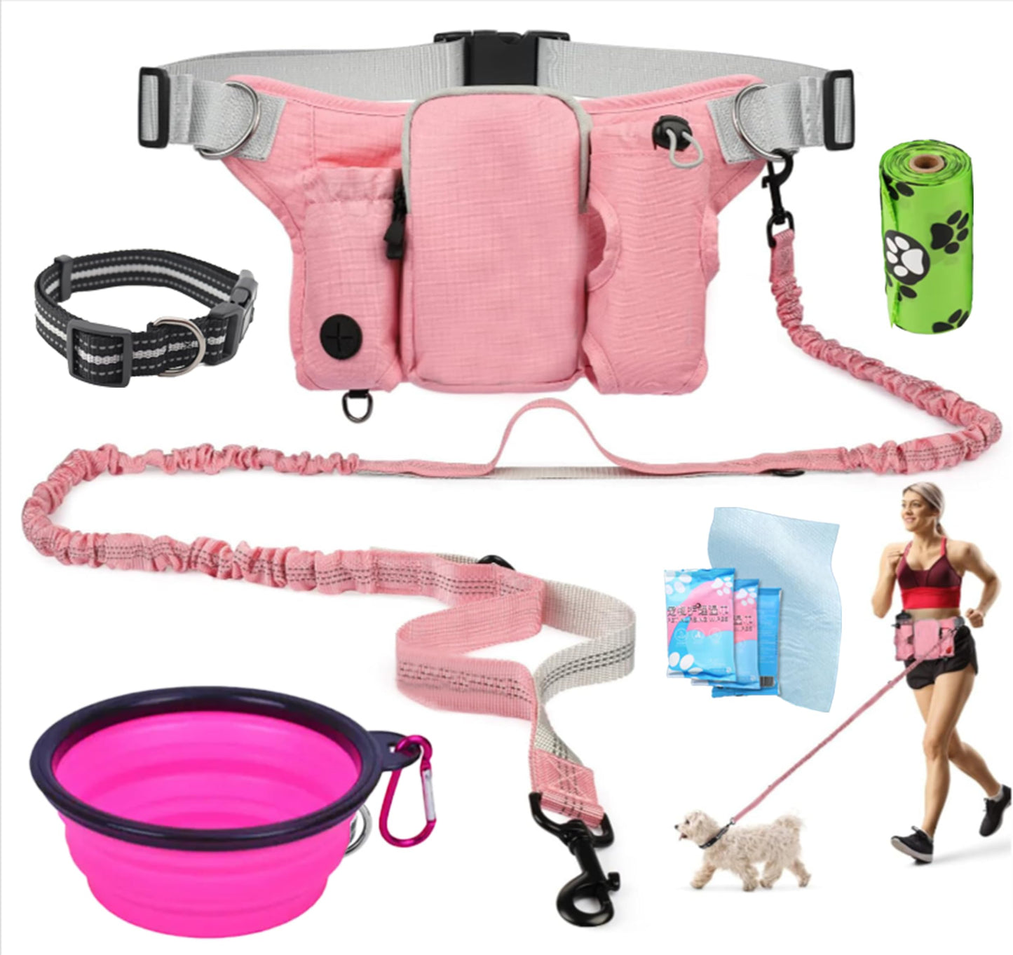 VOLUPTAS Hand Free Dog Leash Waist Leash for Dog Walking Fanny Pack for Dog Walking Dog Treat Fanny Pack Dog Leash Accessories Dog Walking Belt Dog Training Pouch Dog Waist Leash Belt