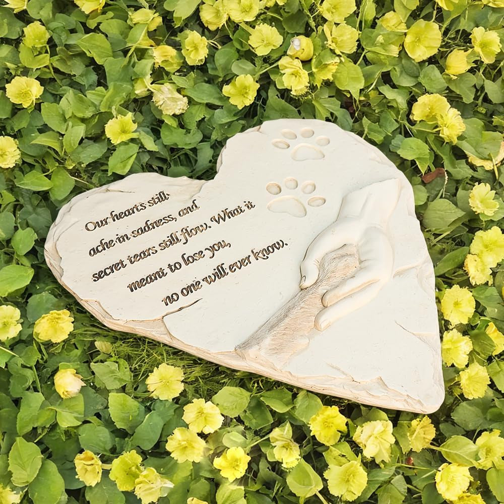 Heartfelt New York Dog Pet Memorial Stone - Hand-Painted Heart-Shaped Tribute with Sympathy Poem & Paw Design (White)