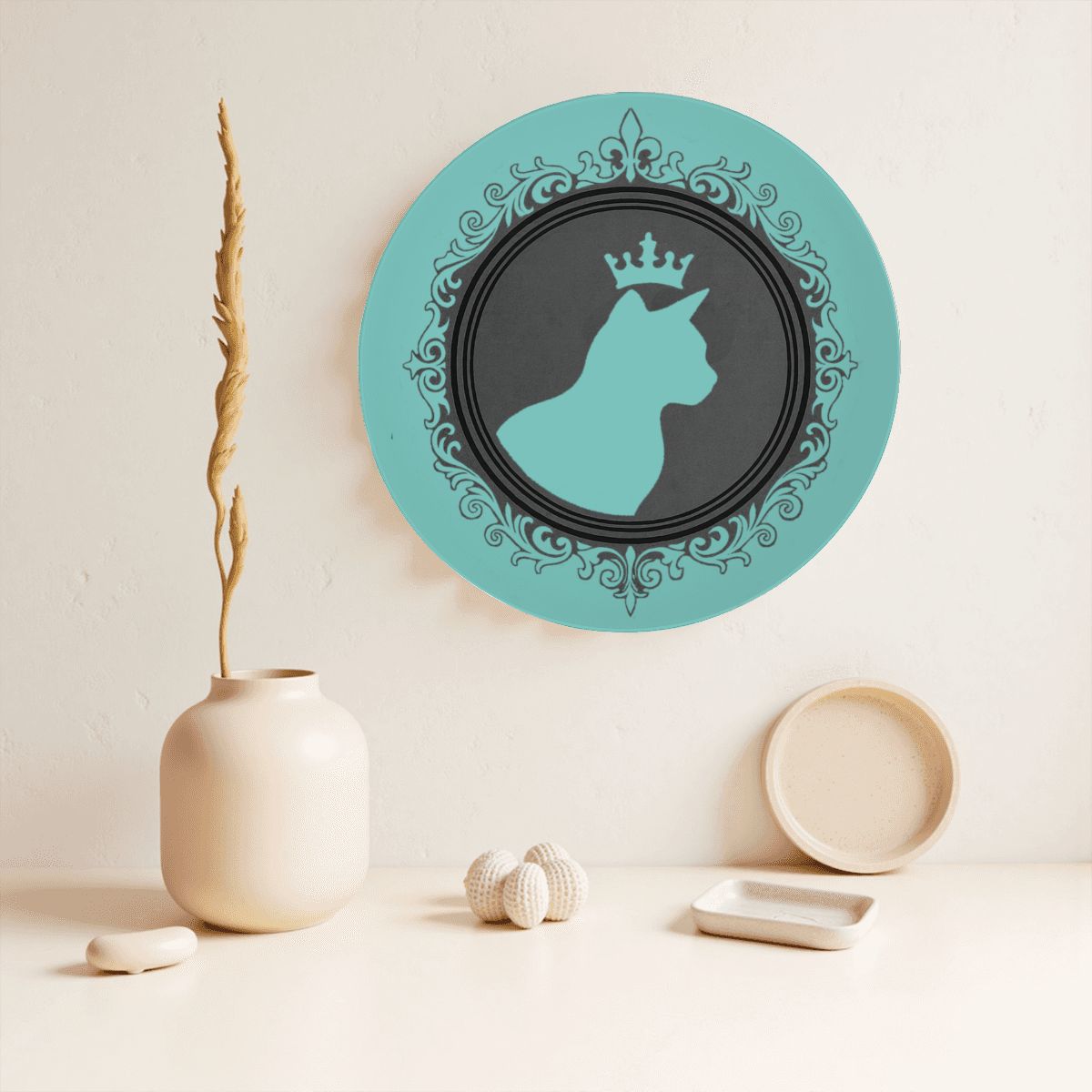 SPF Decorative Plate (King Cat Outline) - Turquoise