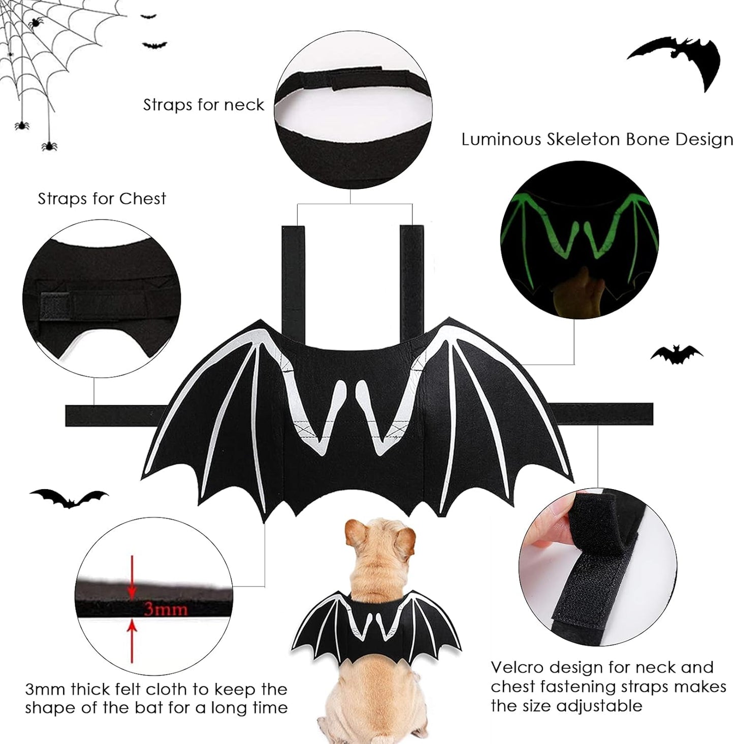 Spook-tacular Dog Halloween Costumes! 🌟🦇 Luminous Skeleton Bat Wings for Your Furry Friends! Perfect for Kittens & Puppies! 🎃✨