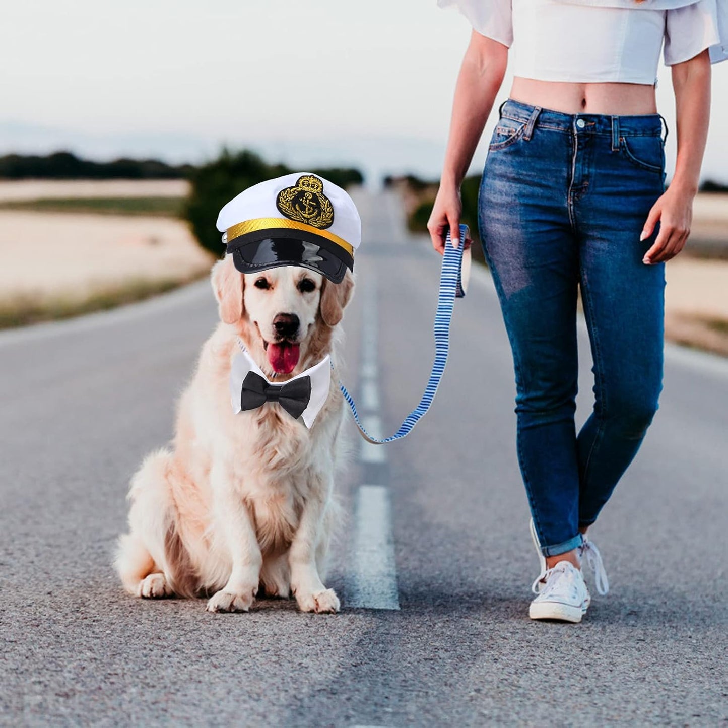 Ahoy, furry friends! 🐾⚓️ Dress your pup or kitty in this adorable Sea Sailor Costume Set complete with a stylish hat and necktie/bowtie! Perfect for Halloween, cosplay parties, and unforgettable photo ops! 🌊🐶🐱 #PetCostume #SailorStyle #HalloweenReady