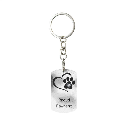 SPF Rectangular Metal Keychain - Proud Pawrent - White