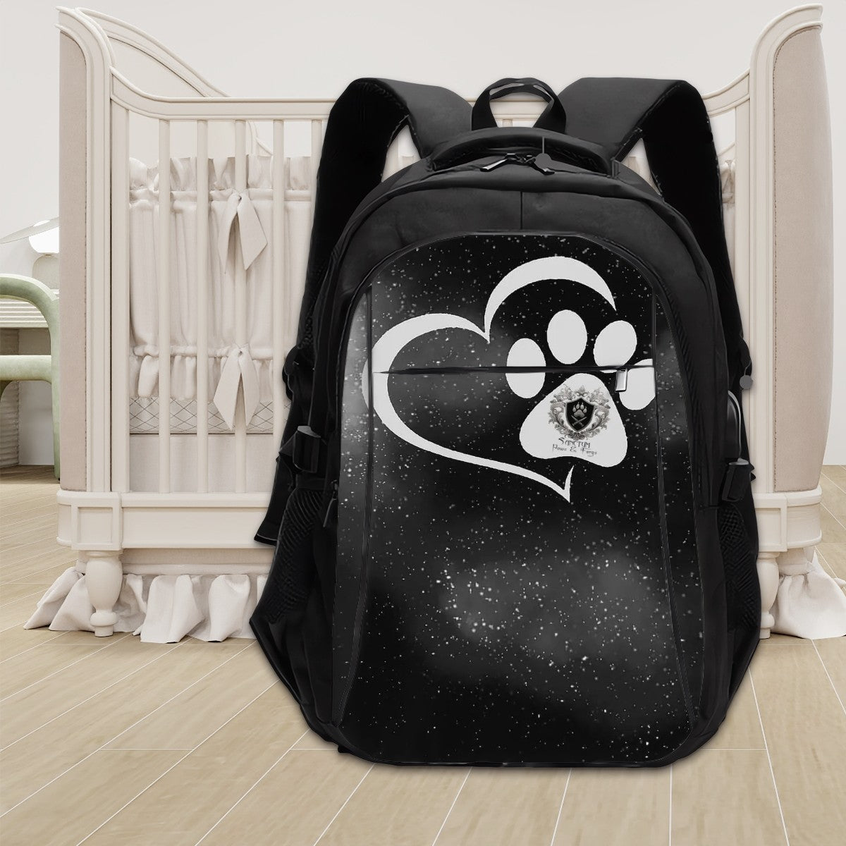 SPF Large Capacity Oxford Travel Backpack with USB Black & White
