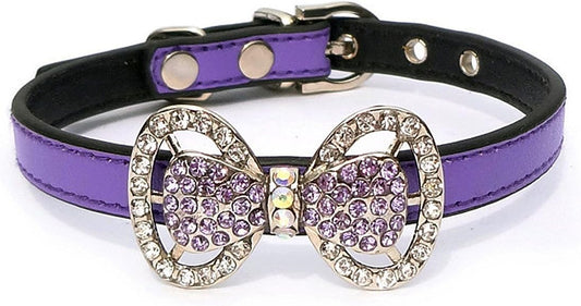 Sparkle in Style: Purple Rhinestone Bow Tie Collar for Your Adorable Small Dogs and Kittens! 🐾✨💜