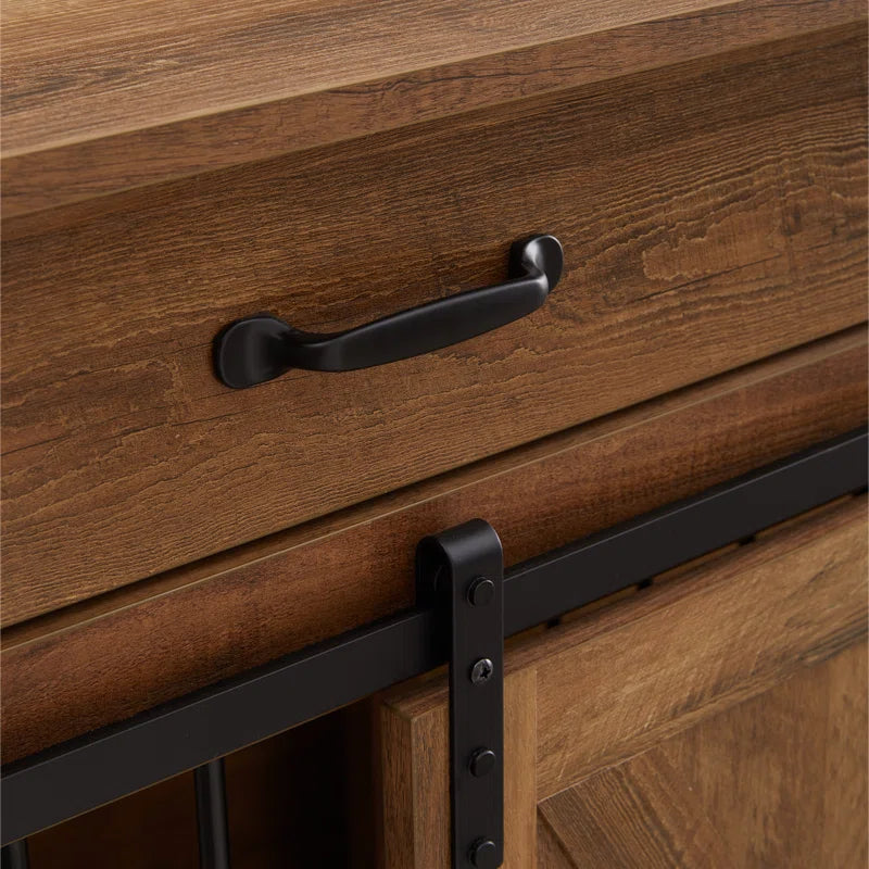 Barn Door Large Dog Crate Furniture with 2 Drawers and Divider