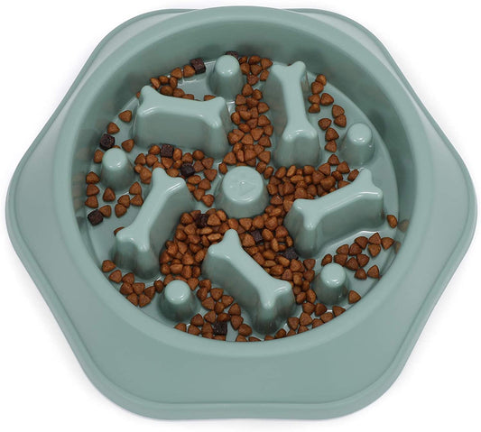 Interactive Slow Feeder Dog Bowl - Anti-Choking Puzzle Bowl for Healthy Eating, Green, 1.5 Cups/12 Oz
