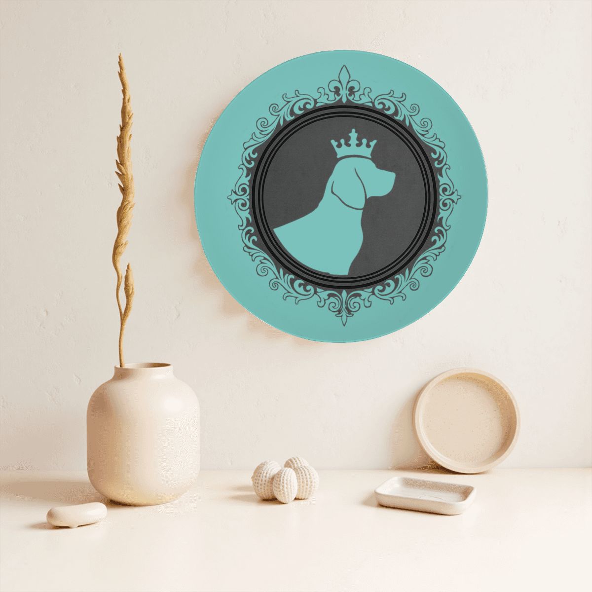 SPF Decorative Plate (King Dog Outline) - Turquoise