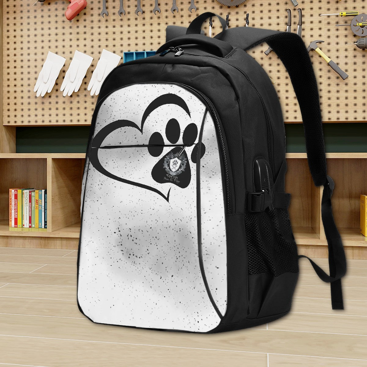 SPF Large Capacity Oxford Travel Backpack with USB White & Black