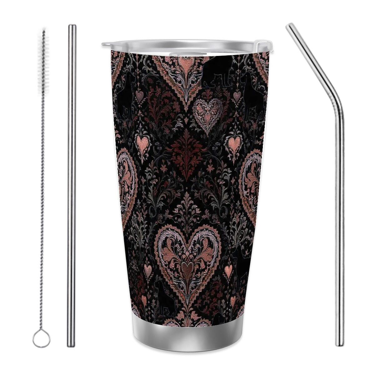 Dogs Love Travel Coffee Mug (20oz) with Silver Edge (Collection-1)