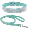 Premium Pet Guardian Gear: Bbmmayy Rhinestone Bling Leather Dog Collar and Leash Set Cute Dazzling Sparkling Soft Velvet Dog Cat Collar Crystal Diamond Puppy Collar (M Light Blue1) - Sanctum Paws and Fangs