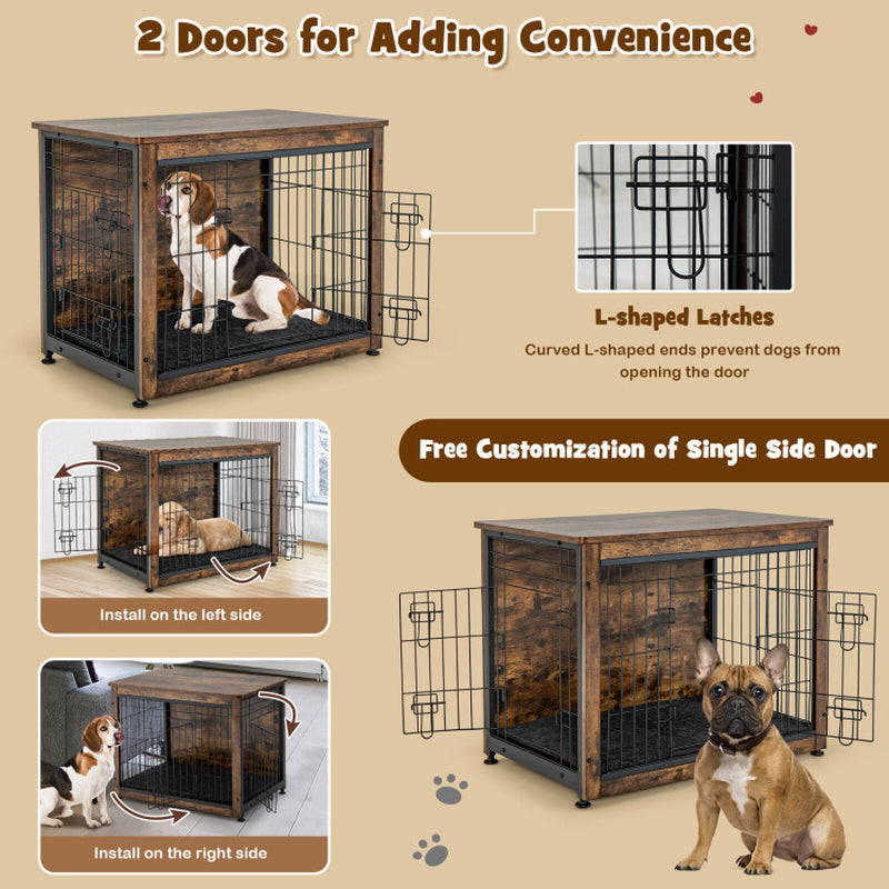 Wooden Dog Crate Furniture with Double Door and Tray