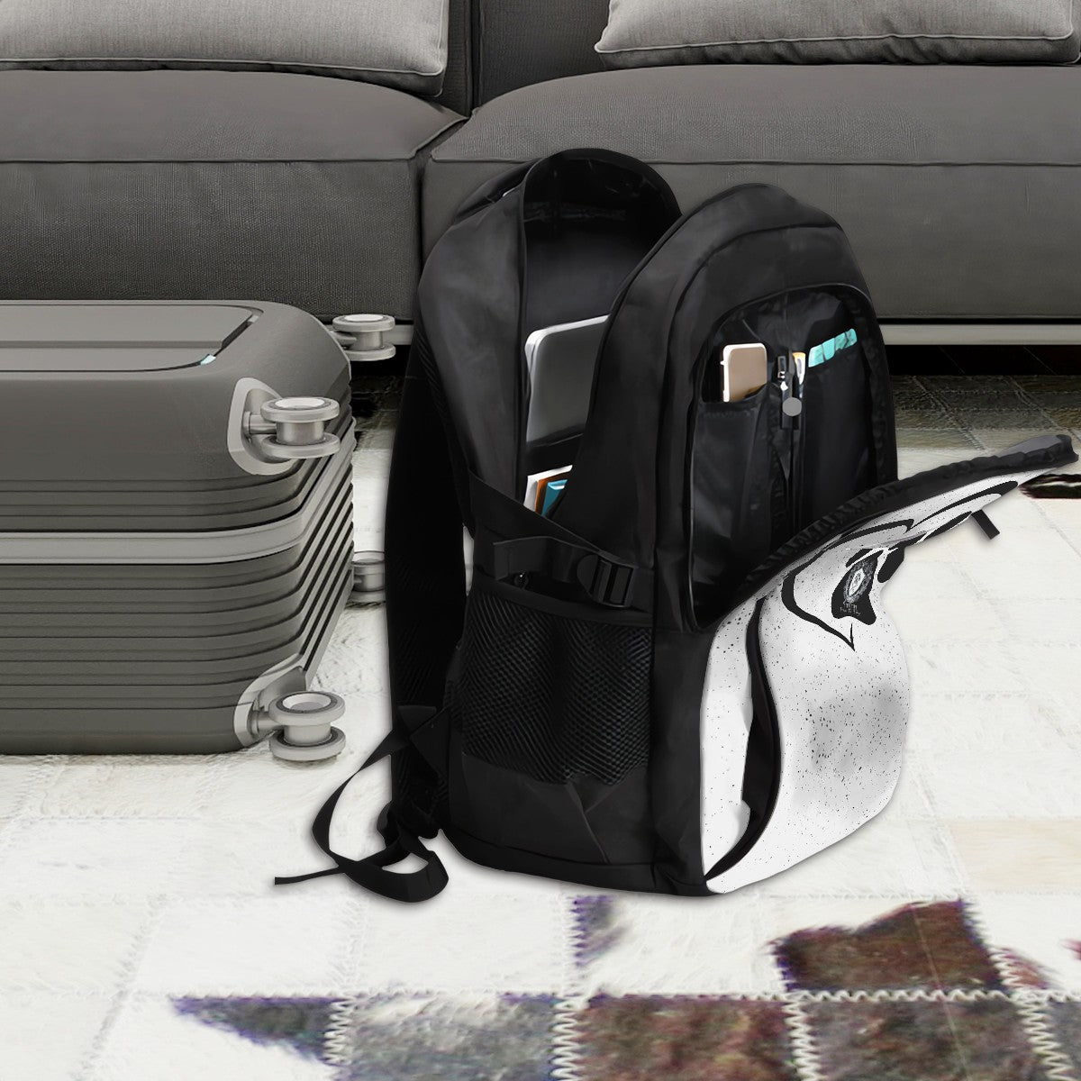 SPF Large Capacity Oxford Travel Backpack with USB White & Black