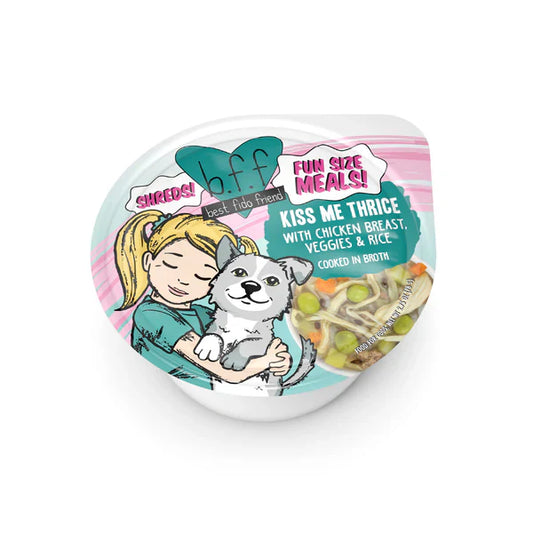 BFF Fun Size Meals Kiss Me Thrice Chicken, Veggies, and Rice Shredded Wet Dog Food (2.7oz)