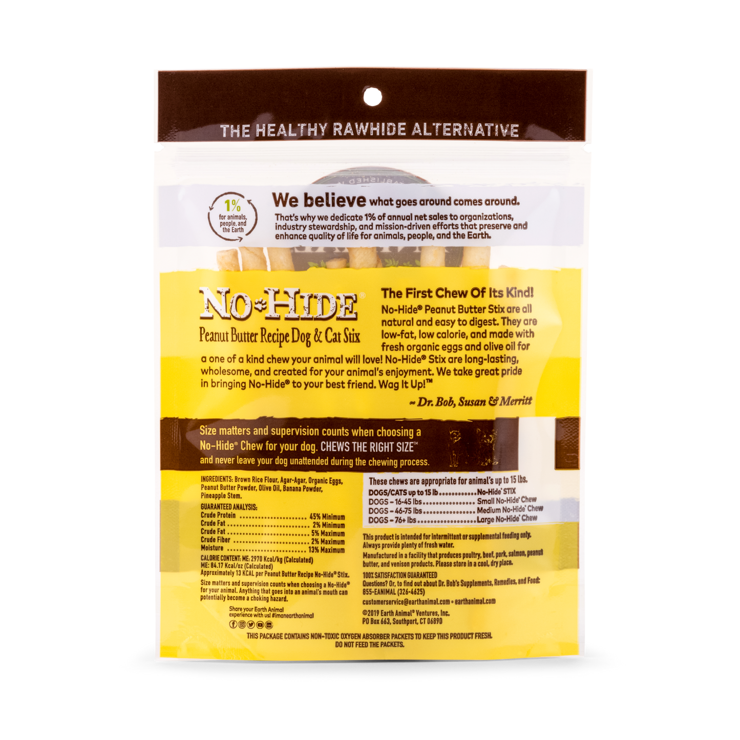 Earth Animal No Hide Peanut Butter Pet Stix (10pk) (1.6oz)